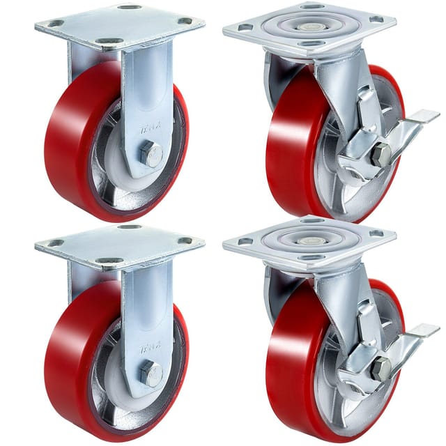 Satz Mit 4 Lenkrollen, 15,24 X 5,08 Cm, 2 Feststehend Und 2 Lenkbar Mit Seitenbremsen, Tragfähigkeit 453,59 Kg Pro Rolle