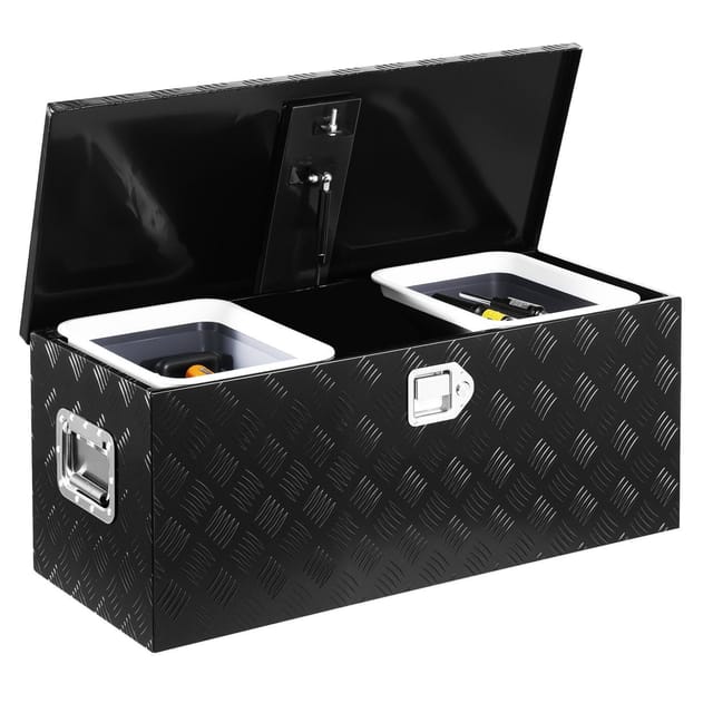 Robuster Werkzeugkasten Aus Aluminium Für Transporter Mit Ausziehbarer Ablage, Schloss Und Schlüsseln, Maße 899 X 370 X 370 Mm, Schwarz