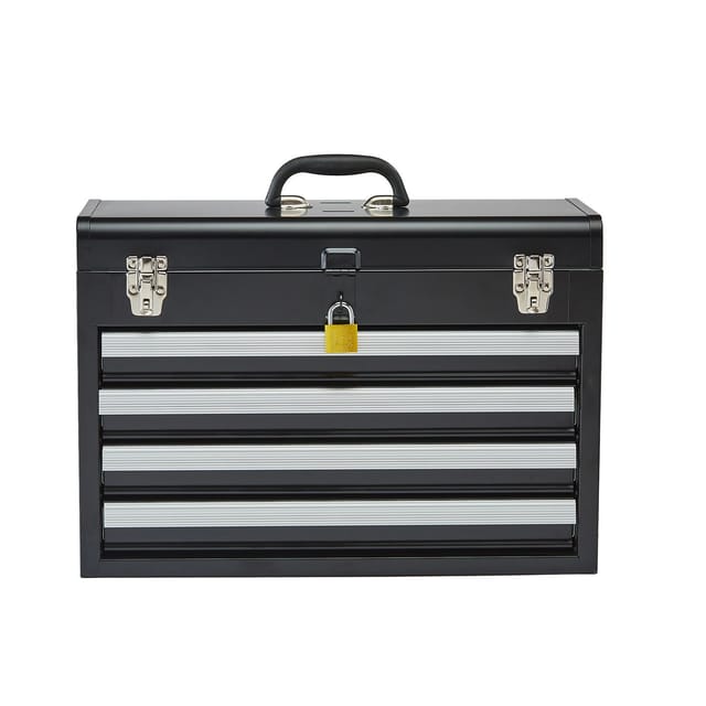 Tragbarer 52 Cm Werkzeugkasten Aus Metall Mit 4 Kugelgelagerten Schubladen Und Schloss, Robuster Multifunktionaler Organizer