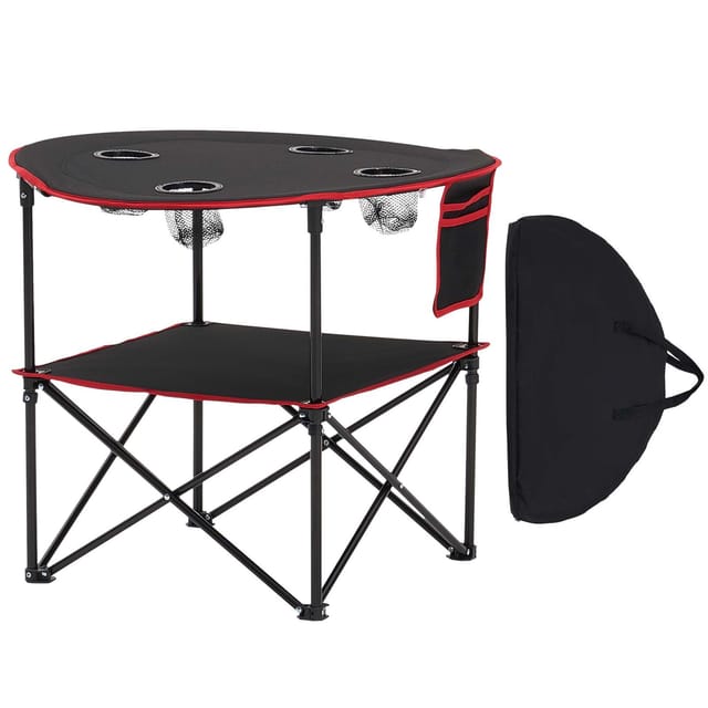 Tragbarer, Faltbarer Campingtisch, Wasserdichtes 600d Oxford-gewebe, 4 Getränkehalter, Schwarze Tragetasche