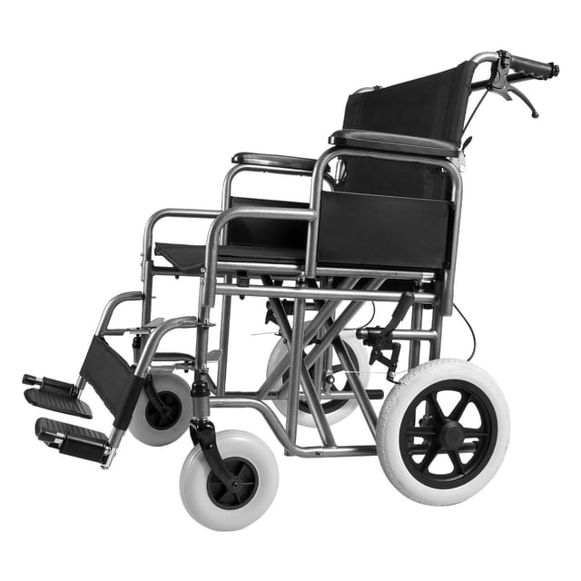 Faltbarer Transportrollstuhl Für Erwachsene, Konstruktion Aus Kohlenstoffstahl, Abnehmbare Armlehnen, Selbstblockierende Bremse, Sitzhöhe 61 Cm, Tragfähigkeit 136 Kg
