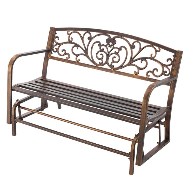 127 Cm Lange Gartenbank Aus Kohlenstoffstahl Mit Gusseiserner Rückenlehne, Schaukelbank Für Terrasse, Garten Oder Veranda, Antikbronze