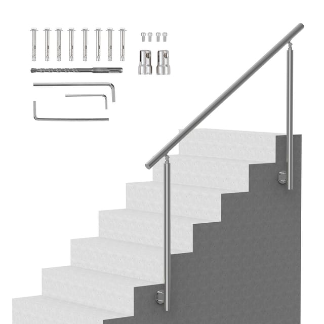 149,9 Cm Langes Stahlgeländer Für Außentreppen Zur Seitlichen Montage, Für Veranda Oder Terrasse, Einfache Montage
