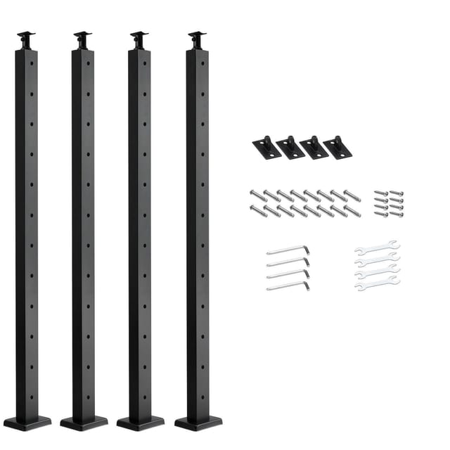 Set Mit 4 Schwarzen Edelstahl-geländerpfosten, 107 Cm, Vorgebohrte Löcher Für Kabel, Für Terrasse, Balkon, Treppe, Gebürsteter Edelstahl