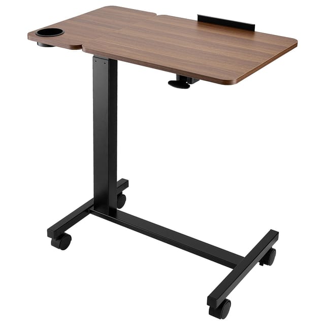 Betttisch Auf Rollen Mit Klappbarer Tischplatte, Höhen- Und Neigungsverstellbar, Holz- Und Schwarzdesign Für Büro Oder Arbeitszimmer