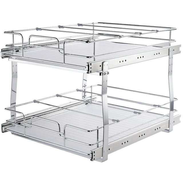 2-stöckiger Schrank Mit Schiebetüren, 51 X 53 X 38 Cm, Stabile Stahlschubladen, Für Haus Und Waschküche