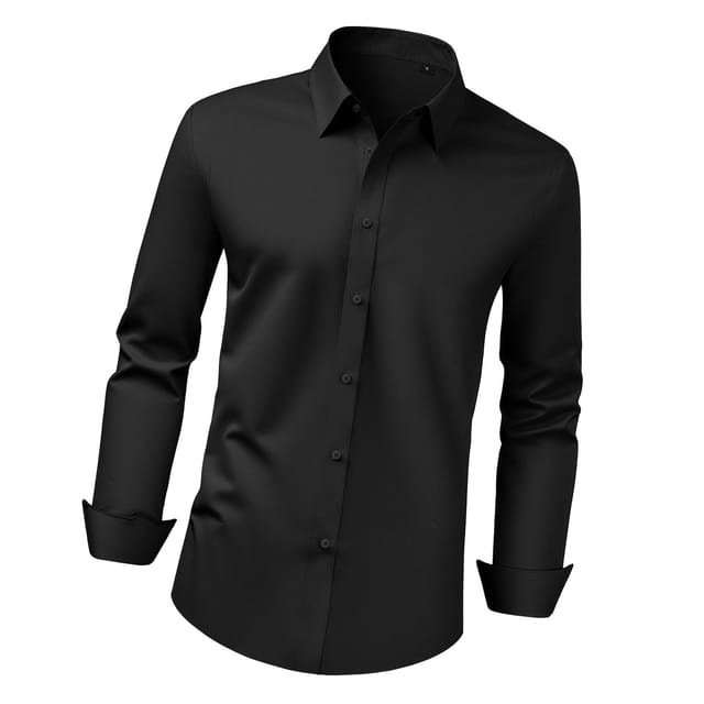 Herren-langarmhemd Mit Knopfleiste, Knitterfrei, Schmale Passform, Stretchmaterial, Geeignet Für Business Und Hochzeiten, Schwarz