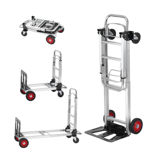 2-in-1-klapptransportwagen Aus Aluminium, Tragkraft 181,4 Kg, Robuster Sackkarren Und Plattformwagen Mit Gummirädern