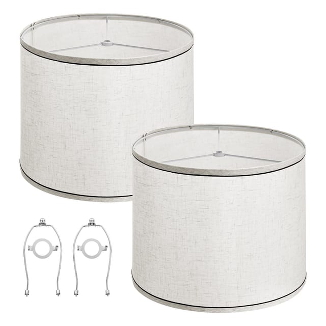 Mittelgroßer, Heller Leinenlampenschirm Mit Schwarzem Rand, 2er-set, Maße 28 X 33 X 25 Cm, Ideal Für Tisch- Und Pendelleuchten