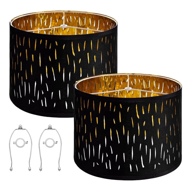 Set Aus 2 Schwarzen Trommellampenschirmen Mit Aussparungen, Maße 33 X 33 X 25 Cm, Ideal Für Tisch- Und Pendelleuchten