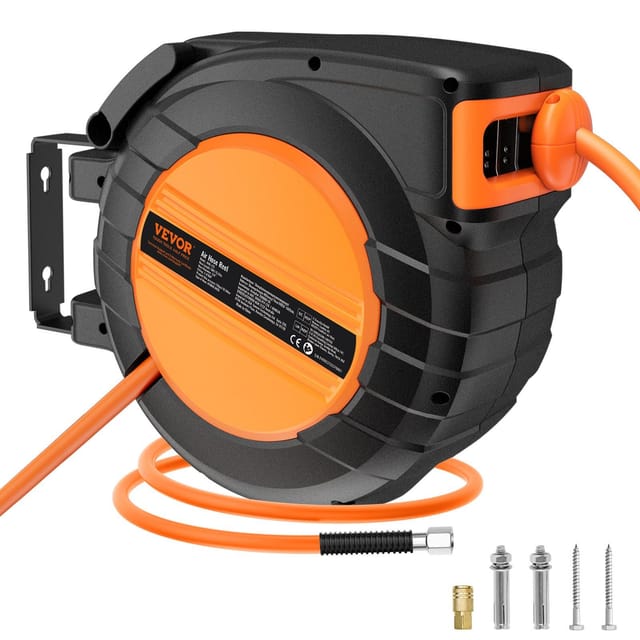 3/8 Zoll X 50 Fuß Einziehbare Druckluftschlauchtrommel Mit 300 Psi Hybrid-schlauch Und 180 Grad Schwenkbarer Wandhalterung