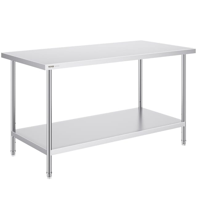 Vorbereitungstisch Aus Edelstahl, 30 X 60 X 34 Zoll, Stabiler Arbeitstisch Mit Verstellbarer Höhe Für Küche Und Garage