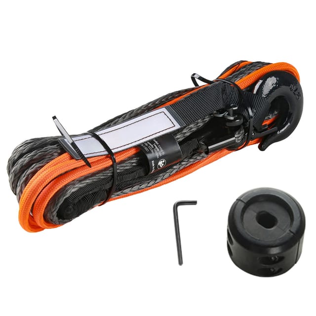 Synthetisches Seilwindenseil, 6,35 Mm X 15,24 M, Tragfähigkeit 4536 Kg, Schutzmantel Und Geschmiedeter Haken, Für Atv Und Utv