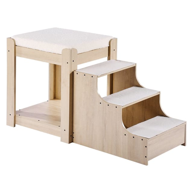 Haustier-etagenbett Mit Treppe, Hunde- Und Katzenbett, Mehrstufiges Bett Mit Schaumstoffkissen, Beige