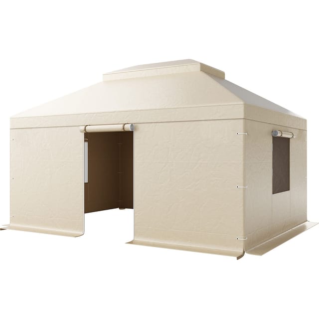 Winterlager-pavillon 3,66 X 4,87 M Mit Doppeldach Und Fenstern, Hochdichtem Pe, Geschlossener Unterstand