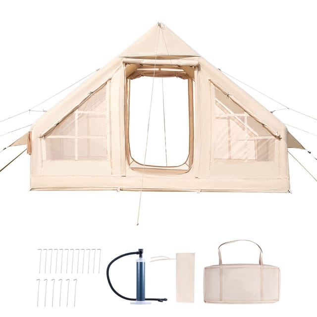 Aufblasbares Campingzelt Für 3–5 Personen, Einfacher Aufbau, Pumpe Inklusive, 300d Oxford-gewebe, 2 Türen, 2 Fenster