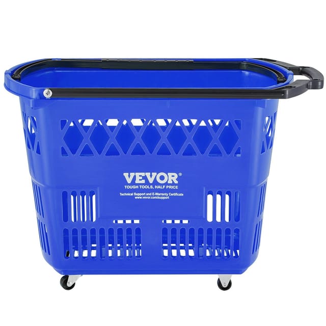 Einkaufskörbe, 6er-set, 39 L, Trolley Mit Griffen, Kunststoff Mit Rollen, Groß, Tragbar Für Supermärkte, Blau