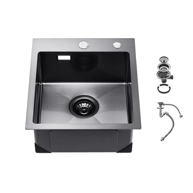 40 Cm Einbauspüle, Einzelbecken, Einbau, Edelstahl 304, Landhausstil, Schwarz, Für Wohnmobil, Bar, Kleine Küche