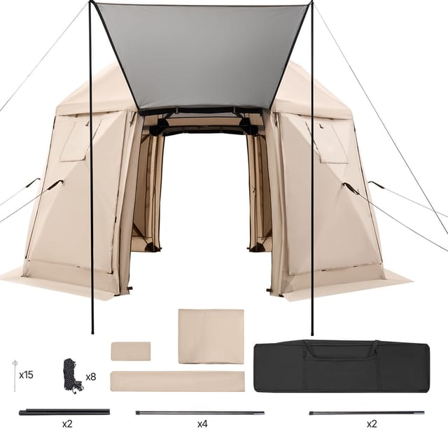 Faltbares Zelt Mit Moskitonetz, 3,6 X 3,6 M, Zum Campen, Als Sonnen- Und Insektenschutz, Für 8 Bis 10 Personen, Beige