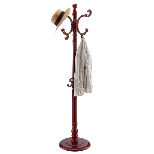 Freistehende Garderobe Aus Holz Mit Beschwertem Fuß Und 11 Haken, Perfekt Für Eingangsbereich, Schlafzimmer Und Wohnzimmer, Ideal Für Mäntel Und Accessoires.