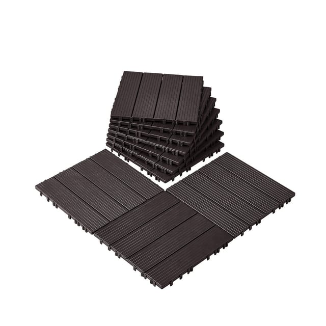 Set Aus 10 Ineinandergreifenden Terrassenfliesen (30 X 30 Cm), Dunkelbraune, Wasserdichte Kunststoff-außenbeschichtung, Ideal Für Balkone Und Gärten