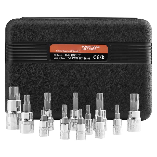 13-teiliger Torx-schlüsselsatz Mit Bits Von T8 Bis T60, S2 Cr-v Stahl, 6,4-9,5-12,7 Mm Antrieb, Aufbewahrungskoffer