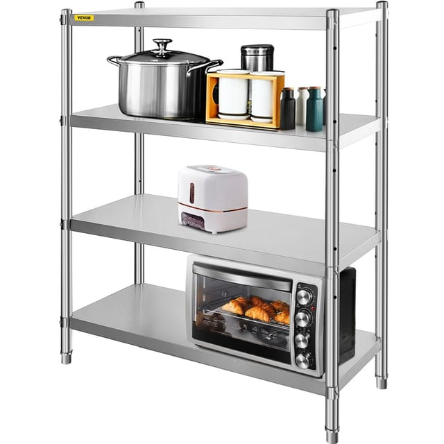 Edelstahlregal Mit 4 Verstellbaren Ebenen, 118,9 X 47 Cm, Robuste Konstruktion, Für Küche, Büro, Garage, Tragkraft 149,7 Kg Pro Ebene