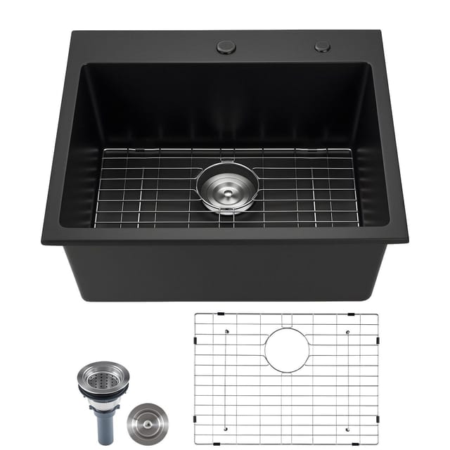 63 Cm Große Schwarze Granit-küchenspüle, Einzelnes Einbaubecken, Inklusive Zubehör, Ideal Für Wohnmobile Und Bars