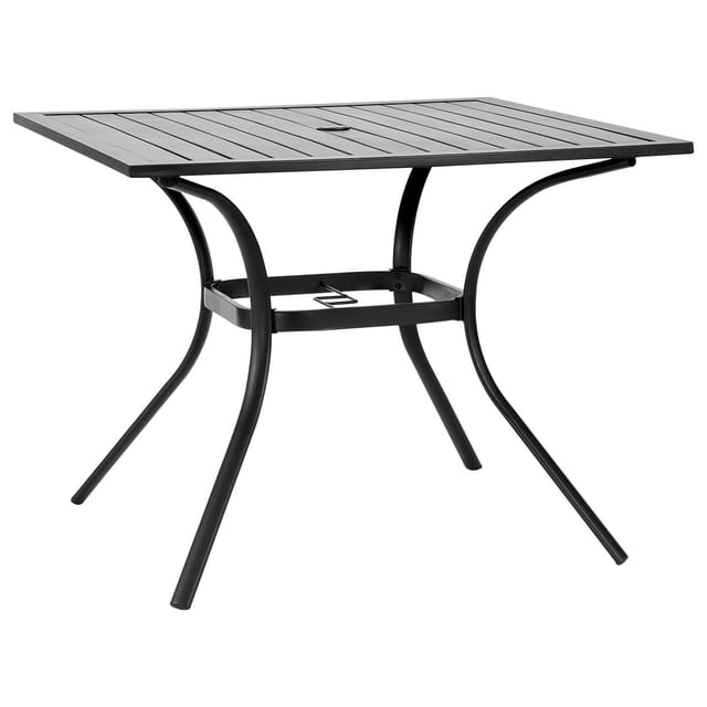Quadratischer Metall-gartentisch, 94 Cm, Mit Schirmloch, Wetterfestes Gartenmöbel Für Terrasse Und Garten, Schwarz