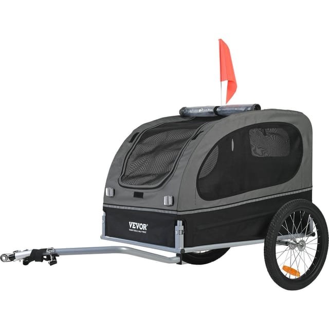 Fahrradanhänger Für Hunde Bis 40 Kg, Haustiertransportbox, Klapprahmen, Schnellspannräder, Universalkupplung, Reflektoren Und Fahne, Schwarz