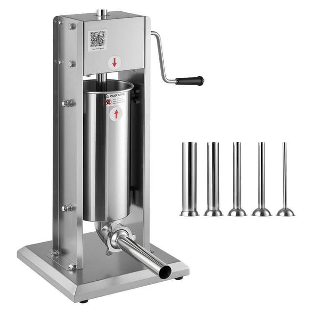 Manuelle Wurstfüllmaschine, 5 Kg, Vertikal, Zwei Geschwindigkeitsstufen, Edelstahl, 5 Rohre, Für Den Professionellen Und Privaten Gebrauch