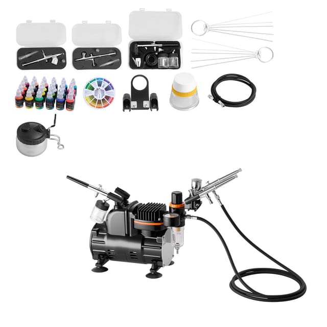 Professionelles, Geräuscharmes Airbrush-set Mit Kompressor Für Tortendekoration, Modellbau Und Nageldesign, Komplettes Dual-action-system