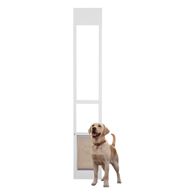 Hundeklappe Für Glasschiebetüren, Verstellbar Von 75 7/8 Bis 80 1 1/16 Zoll, Aluminiumrahmen, Sicherheitsglas, Für Mittelgroße Hunde