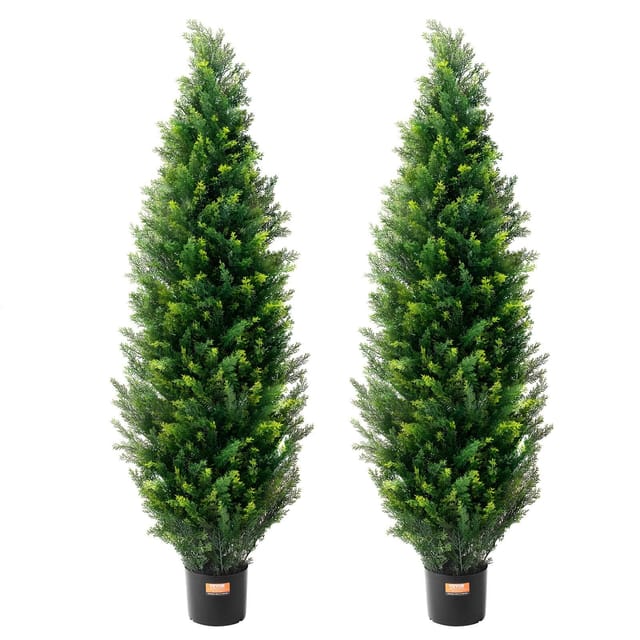 Set Mit 2 Künstlichen Zypressen-topiarybäumen, 152 Cm (60 Zoll), Uv-beständige Zierpflanzen Für Den Innen- Und Außenbereich