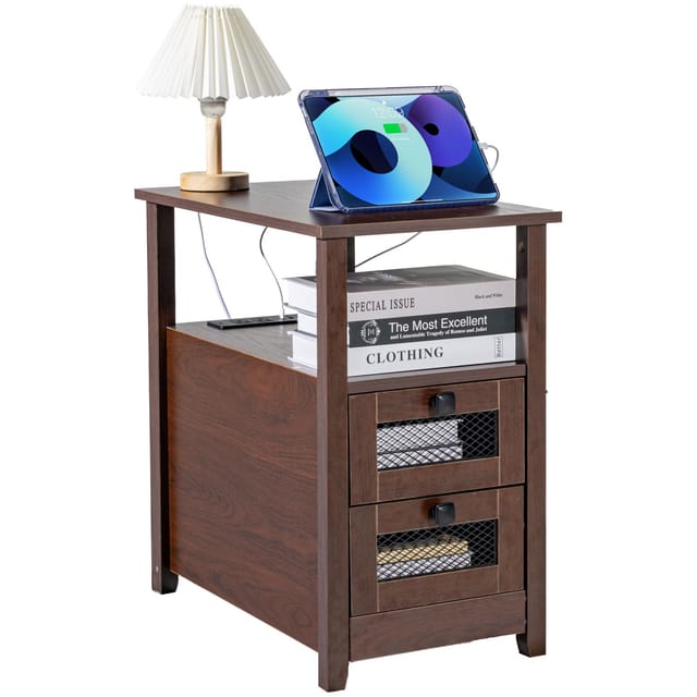 Nachttisch Mit Usb-anschlüssen Und Steckdosen, Stauraum, Für Wohnzimmer, Schlafzimmer Und Büro, Modernes Design