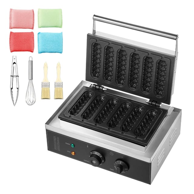 Professionelles 1500-watt-waffeleisen Mit 6 Edelstahlformen Und Temperaturregelung, Für Restaurant- Und Privatküchen