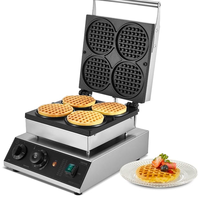 Professionelles Waffeleisen, 4-teilig, Rund, 1750 W, Edelstahl, Antihaftbeschichtet, Mit Temperatur- Und Zeiteinstellungen, Für Restaurants Und Den Hausgebrauch