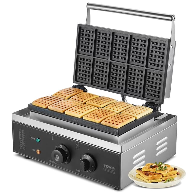 Professionelles Waffeleisen Aus Edelstahl, 1550 W, Mit 10 Rechteckigen Platten, Temperatur- Und Zeiteinstellungen, Für Restaurants Und Den Hausgebrauch