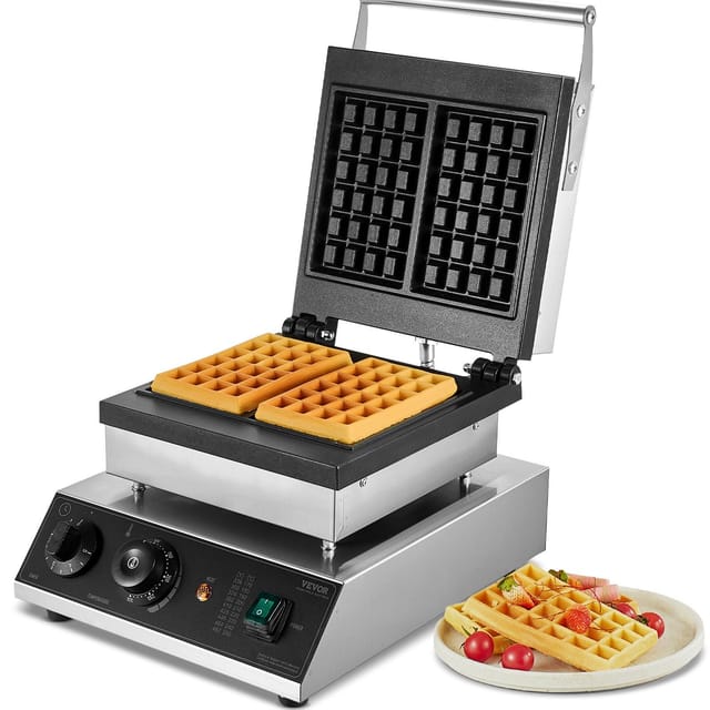 Professionelles Waffeleisen, 2000 W, Edelstahl, 2-teilig, Mit Temperatur- Und Zeiteinstellung, Für Restaurants Und Haushalte