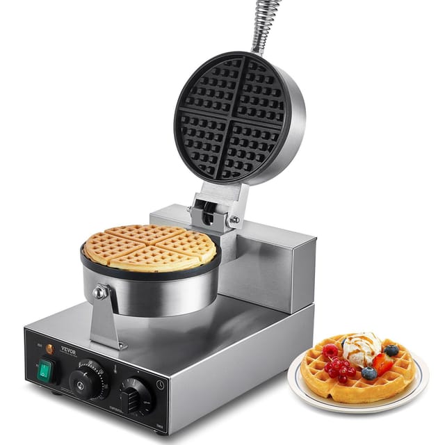 Professionelles Waffeleisen, 1230 W, Edelstahl, Rundes Waffeleisen, Temperatur- Und Zeiteinstellungen, Für Restaurants Und Haushalte