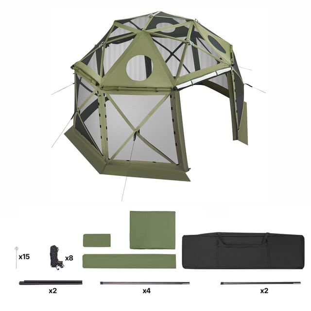Kuppelförmiger Schutzunterstand, 13 Seiten, 3,96 X 3,96 M, Abnehmbares Dach, Tragetasche, Schneller Aufbau, Für 10-12 Personen