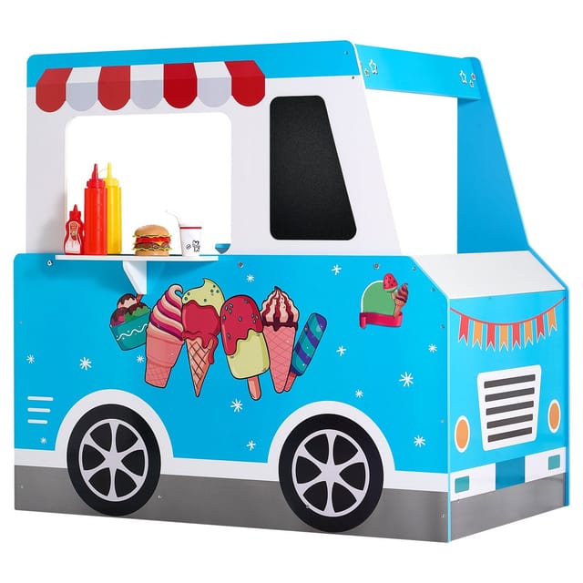 Eiswagen Aus Holz Für Kinder, Marktwagen Mit Lenkrad Und Schild, Lernspielzeug Für Kinder Von 3 Bis 7 Jahren, Mädchen Und Jungen