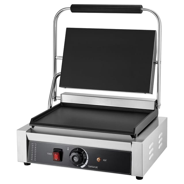 Professioneller Elektrischer Panini-grill Aus Edelstahl, 2200 W, Sandwichmaker Mit Einstellbarer Temperatur Und Großer Emaillierter Grillplatte (34 X 23 Cm).