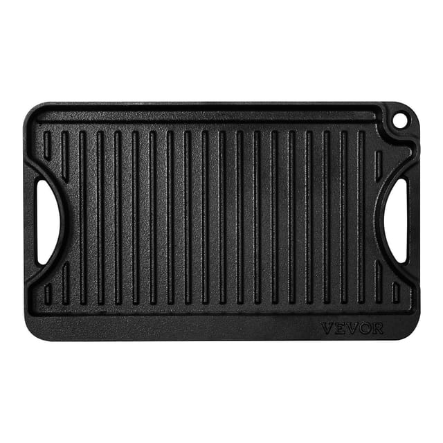 14 X 8,5 Zoll (35,5 X 21,5 Cm) Große, Wendbare Grillpfanne Aus Vorbehandeltem Gusseisen, Tragbare Pfanne Mit Griff Für Den Innen- Und Außenbereich, Schwarz