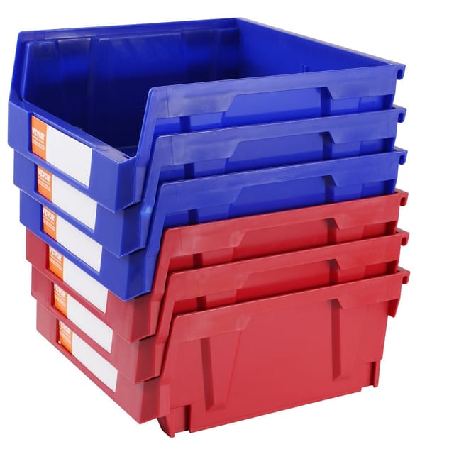 Stapelbare Aufbewahrungsboxen Aus Kunststoff, 28 X 28 X 13 Cm, 6er-set, Blau Und Rot, Für Küche, Büro, Schrank