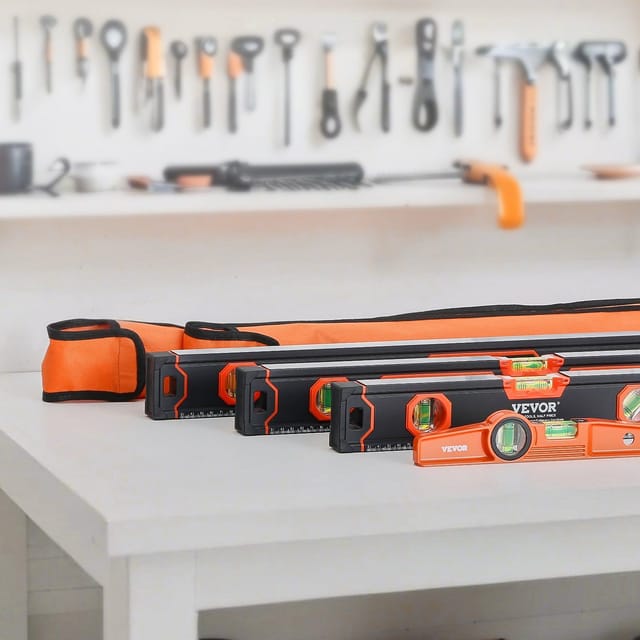 Set Mit 4 Torpedowasserwaagen, 48/24/16/10 Zoll Aluminiumwasserwaagen Mit Fluoreszierenden Libellen Für 45/90/180 Grad Winkel