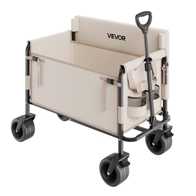 2-in-1-klappwagen Mit Sitzbank, 250 Kg Tragkraft, 220 L Volumen, Ideal Zum Einkaufen, Campen Und Gärtnern, Verstellbarer Griff
