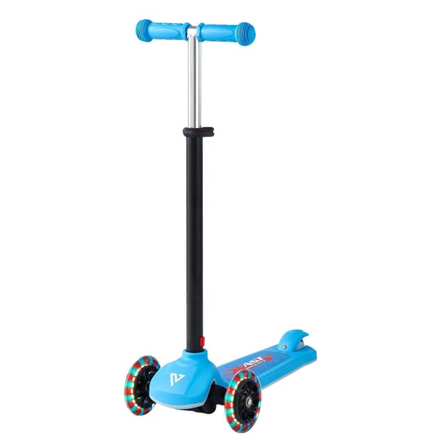 Roller Für Kinder Ab 3 Jahren, 3 Leuchträder, Verstellbarer Lenker, Rutschfestes Aluminiumdeck, 74,8 Kg, Blau, Schnellmontage