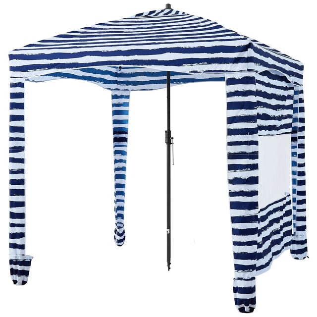 Strandhütte (1,83 X 1,83 M) Mit Upf 50+ Sonnenschutz, Schnellaufbau Inklusive Sandsäcken, Tragbarer, Gestreifter Sonnenschirm Für Familie Und Freunde