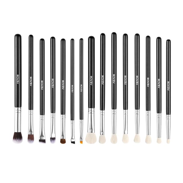 Set Mit 15 Make-up-pinseln Für Foundation, Teint Und Lidschatten Weiche Synthetikborsten Holzgriffe Inklusive Etui